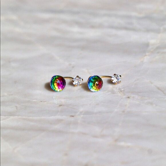 14k solid gold rainbow earrings perfect gift - Picture 2 of 5